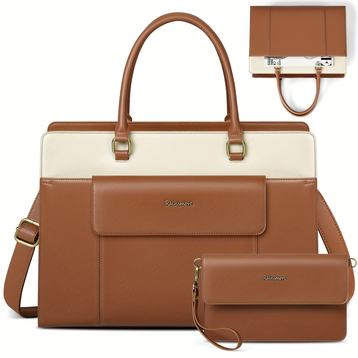 حقيبة كتف KTMOUW للنساء - حقيبة لابتوب 39.62 سم - مجموعة كبيرة من حقائب الكمبيوتر وحقائب العمل والمكتب مع محفظة يد (2 قطع)