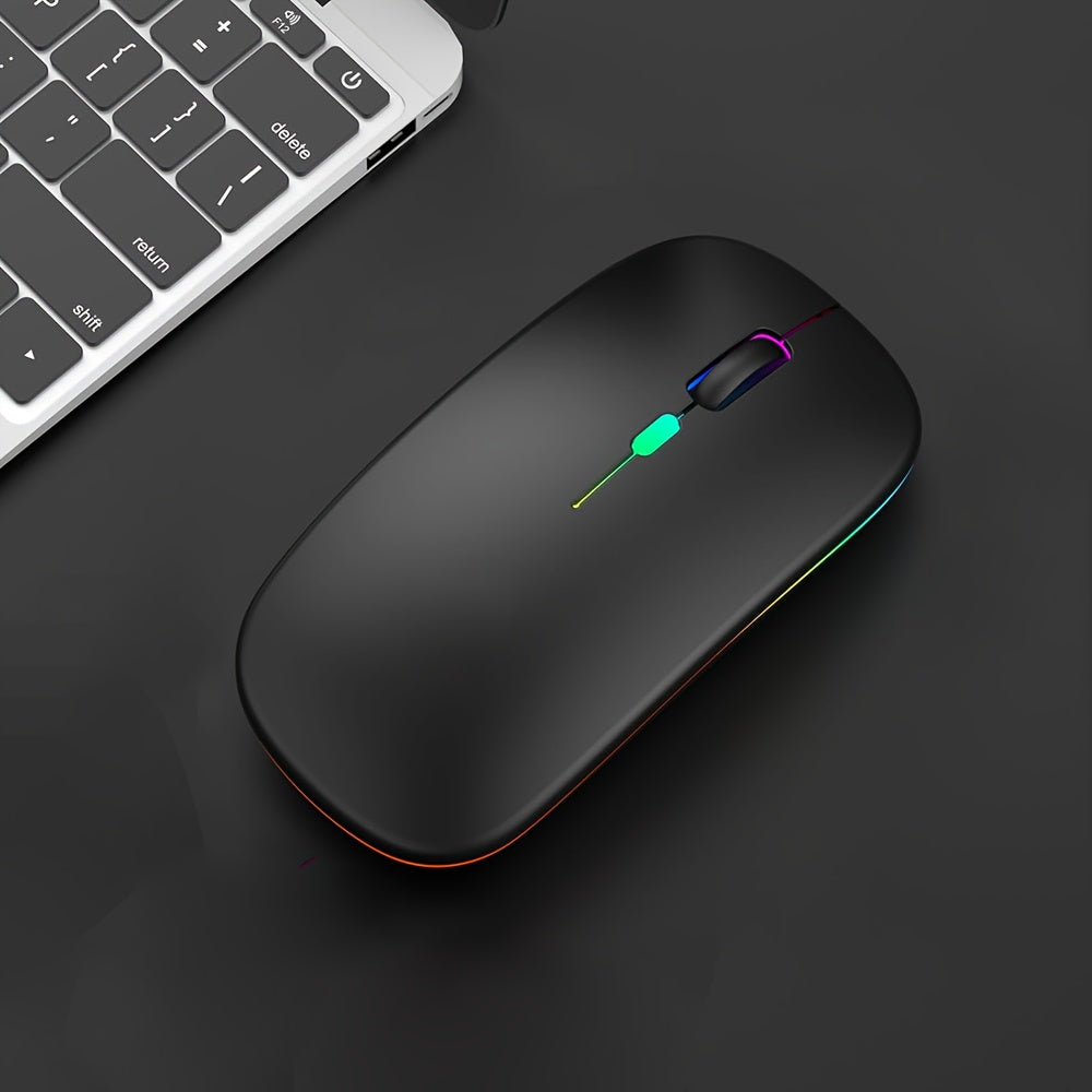 فأرة لاسلكية، فأرة رفيعة قابلة لإعادة الشحن صامتة، فأرة كمبيوتر LED مع وضع مزدوج، متوافقة مع iPad، الكمبيوتر المحمول، الكمبيوتر الشخصي، ماك، ويندوز، iOS