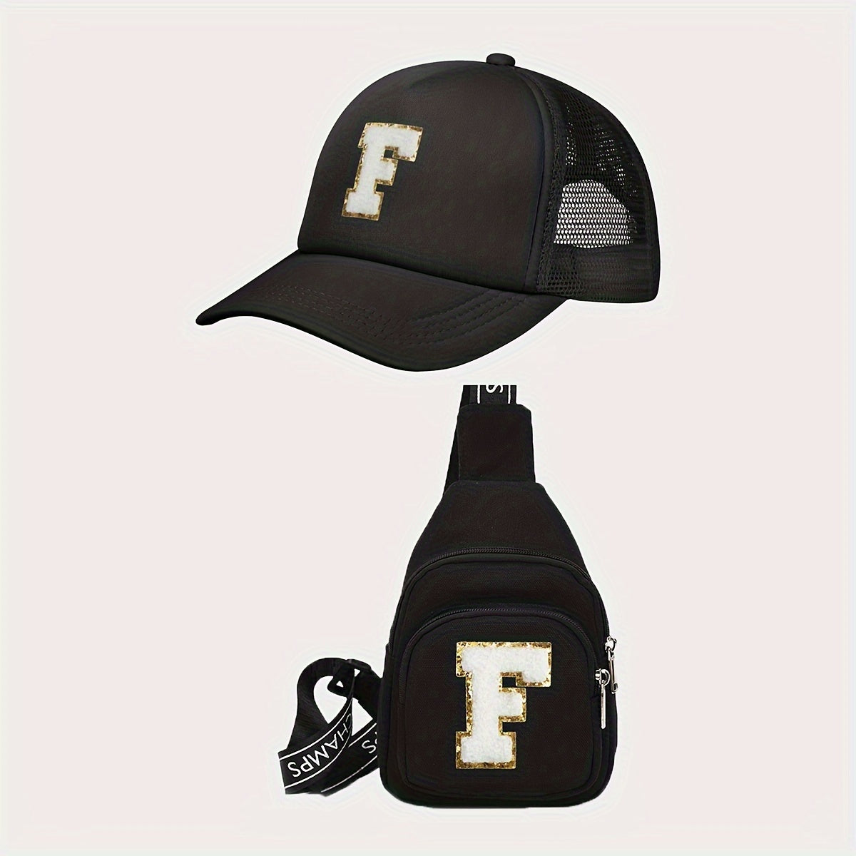 مجموعتان من قبعة الشاحنة بحروف للرجال وحقيبة كتف بحروف، مناسبة لاتجاهات الشارع اليومية للرجال، مناسبة لهدايا العودة إلى المدرسة