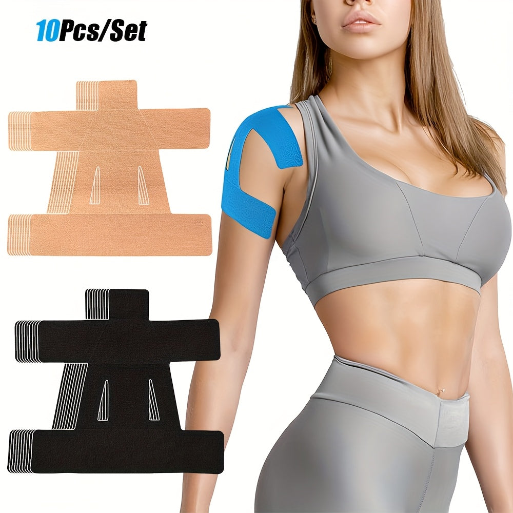 10 قطعة شريط كينسيولوجي للكتف مسبق القطع، شريط عالي الجودة وتنفس لتدريب الكتف ودعم العضلات الرياضية