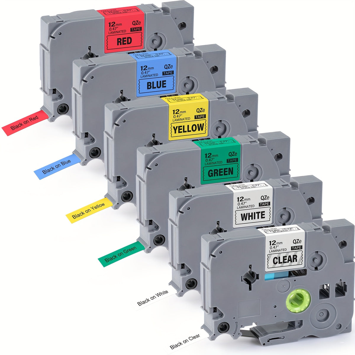 6 قطع شريط اللمس 12 مم 0.47 بوصة مغلف Tz 231 شفاف / أبيض / أزرق / أحمر / أصفر / أخضر بديل لشريط Brother TZe متوافق مع Brother P Touch PT-H110 D210 D400 1280 1800 Label Maker Tape