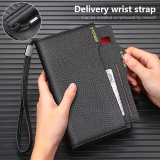 محفظة رجالية طويلة من الجلد الطبيعي مع حماية ضد السرقة، فتحات متعددة للبطاقات وتصميم سريع الإخراج، أسود، هدية مثالية للرجال