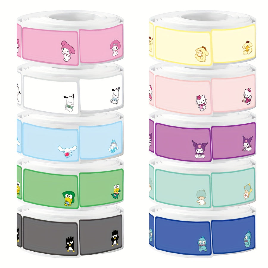 2000 قطعة من الملصقات المستطيلة بثيم سانريو مع تصنيف الألوان - 10 لفات، ملصقات مستطيلة بألوان متنوعة لتلوين وتنظيم المكتب والفصل الدراسي للطلاب. مقاس 3.99 × 1.91 سم