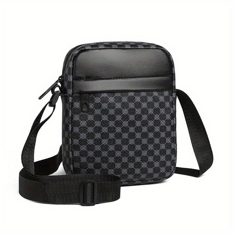 حقيبة كروس قابلة للتعديل لكلا الجنسين للرجال والنساء - حقيبة صغيرة مدمجة بنقشة هندسية، إغلاق بسحاب وجيوب متعددة - حقيبة يومية عملية من البوليستر المتين، حقيبة كروز متعددة الاستخدامات | حقيبة مونوغرام أنيقة | حقيبة بحزام قابل للتعديل، حقيبة كروز صغيرة