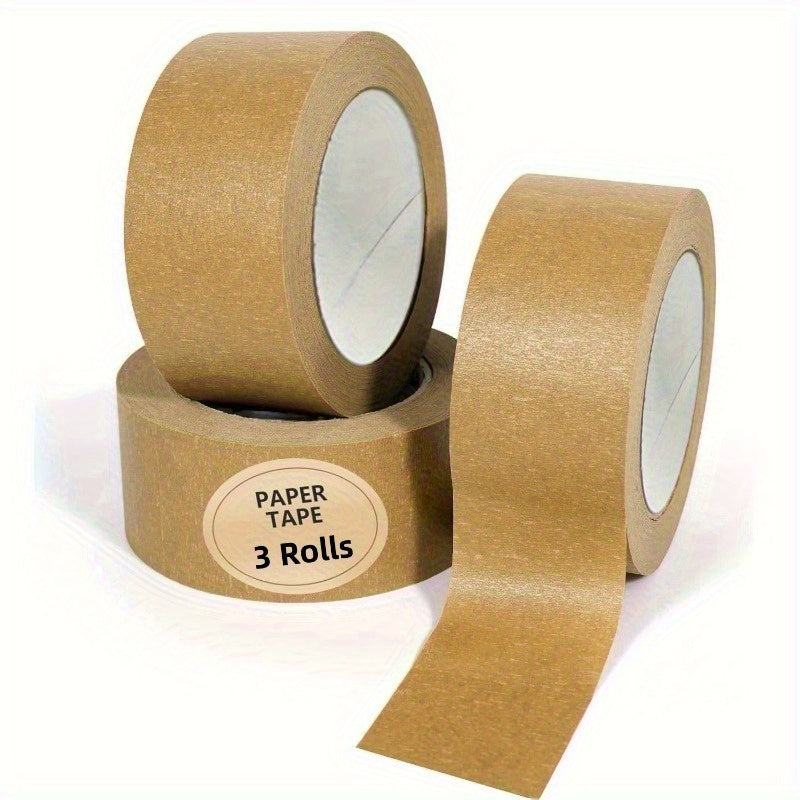 3 لفات من شريط تغليف ذاتي اللصق قابل للتحلل الحيوي، شريط إغلاق بني قوي المطاطية مع طلاء مقاوم للماء لإغلاق بلون بيج فاتح