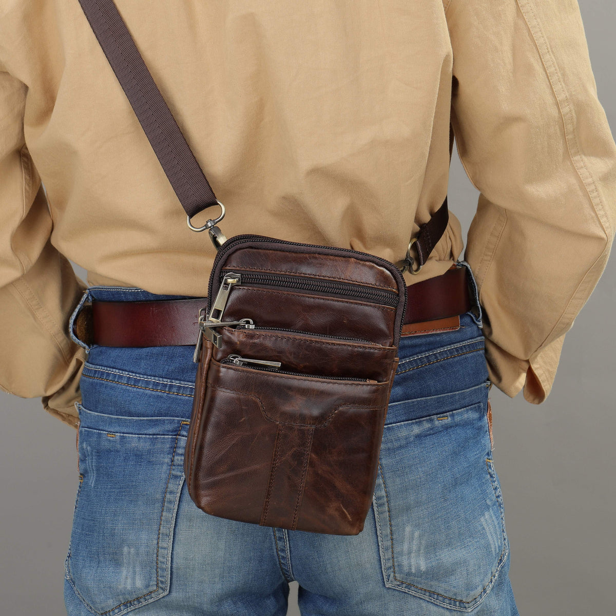 مكون من 1 قطعة حقيبة كتف رجالية من جلد البقر بطبقة علوية، حقيبة كروس صغيرة كاجوال، حقائب خصر رياضية كاجوال