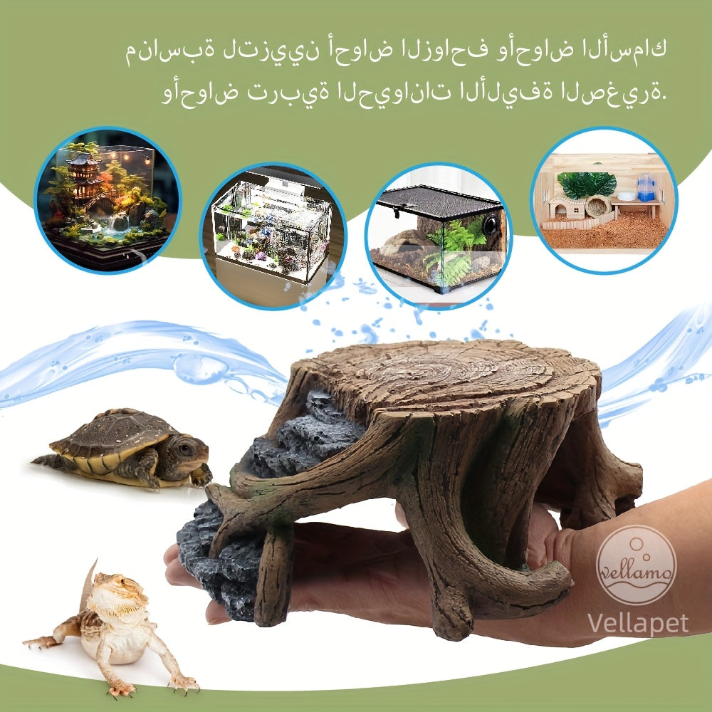 1 قطعة كهف جذع شجرة راتنج فيلابيت ومنصة شمس - تصميم ريفي واقعي لتيراريوم الزواحف وأحواض الأسماك - لزواحف، سلحفات، ضفادع، ثعالب وثريات، إثراء موائل الحيوانات الأليفة | عنصر ديكور للحيوانات الأليفة | تصميم بنسيج طبيعي، ملحقات زواحف