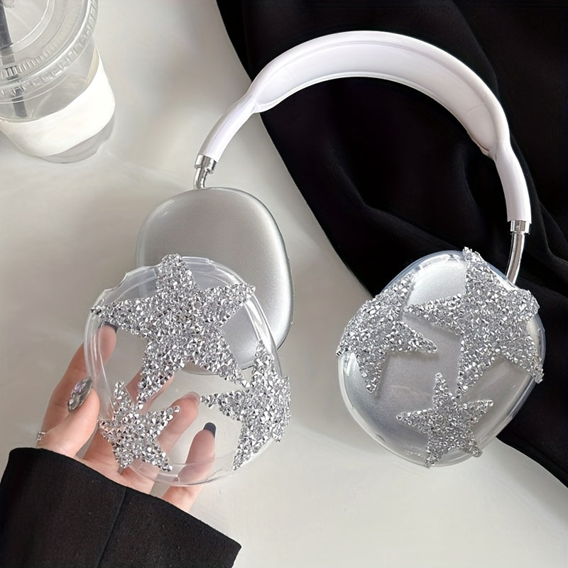 2 قطعة جراب سماعة رأس Sparkling Star TPU ، غطاء سماعة رأس لاسلكي شفاف فوق الأذن ، متوافق مع for airpods Max وسماعات الأذن اللاسلكية الأخرى ، ملحق واقي بتصميم بريق ماسي