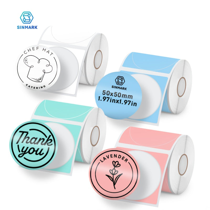 4 لفات من ملصقات دائرية ملونة مقاس 50 مم × 50 مم (1.96 بوصة × 1.96 بوصة) - إمدادات طباعة، مناسبة لطابعات الملصقات SK58/SK35/SK45/SK20، Phomemo M110/M221/M220/M120 وغيرها، كل لفة تحتوي على 160 ورقة، 3 أو 4 لفات