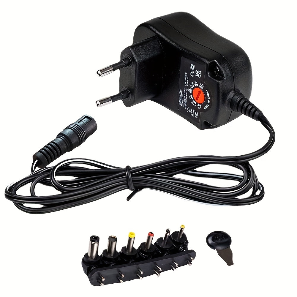 محول عالمي للتيار المتردد DC 3V/ 4.5V /5V /6V /7.5V/ 9V /12V قابل للتعديل، 12W، مع 8 محولات، مناسب للإلكترونيات المنزلية، الكاميرات، الروترات، السماعات، الأجهزة اللوحية، كاميرات الشبكة، أجهزة USB، إلخ. شاحن جداري متعدد الجهد