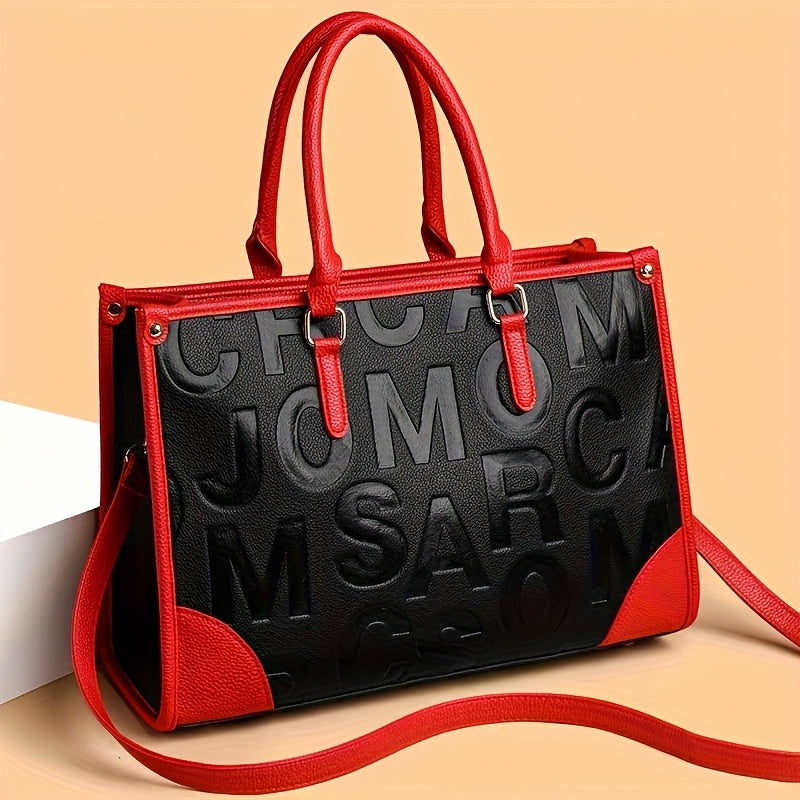 حقيبة كروس نسائية بتصميم مزدوج اللون مع نمط حروف، سعة كبيرة متعددة الأقسام، ناعمة ومريحة، مناسبة للتنقل اليومي، السفر، العمل، الهدايا، والشراء.