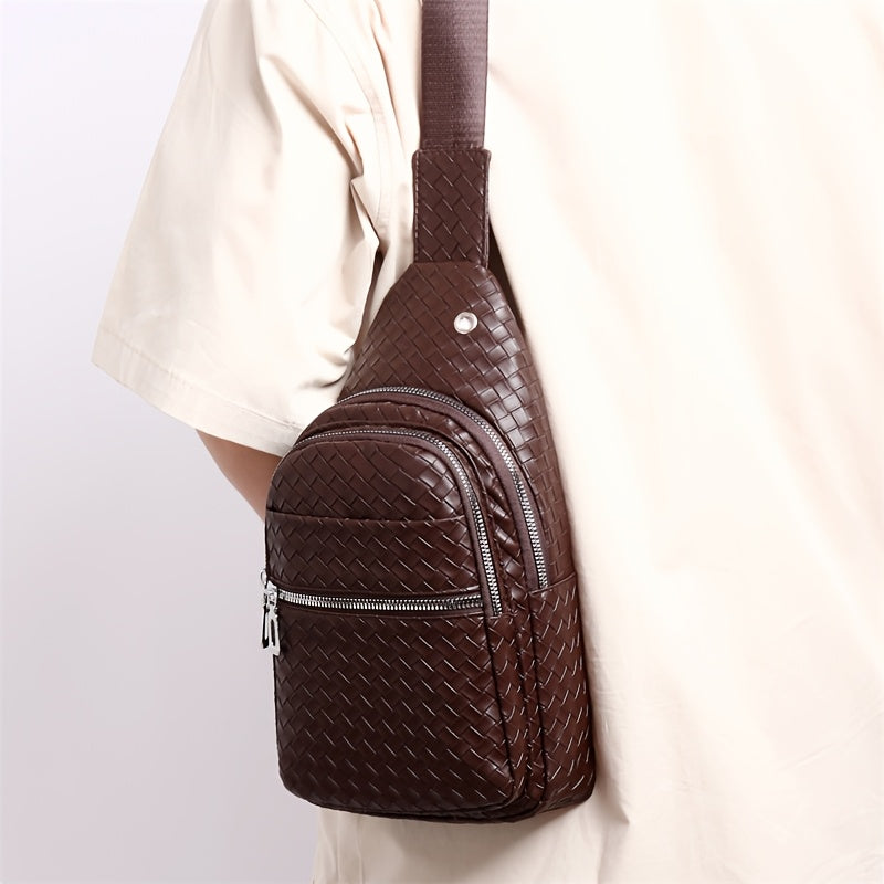 حقيبة صدر للرجال - سعة كبيرة قابلة للتعديل مع عدة أقسام، نمط كاجوال ومشغول للأنشطة الخارجية والسفر والاستخدام اليومي (أسود)، حقيبة كروس، إغلاق آمن بسحاب