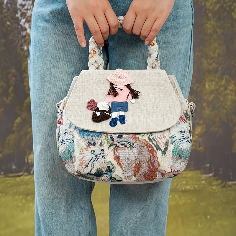 حقيبة يد بوهيمية بنقشة زهور YIMOYICAI - حقيبة كروس قابلة للطي مع حزام كتف قابل للإزالة، تصميم عرقي متعدد الألوان بلون بيج وبيغ، إغلاق بسحاب وبطانة بوليستر للمناسبات العادية