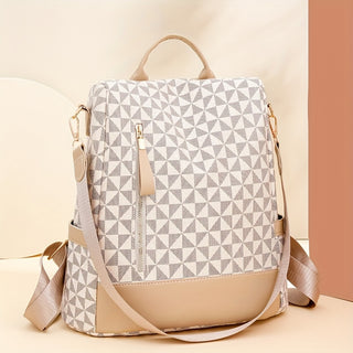 حقيبة ظهر نسائية أنيقة مطبوعة هندسياً - سعة كبيرة، حقيبة كتف ريترو مضادة للسرقة مع حزام قابل للتعديل، حقيبة سفر غير رسمية، حقيبة ظهر مطبوعة هندسياً|حقيبة ظهر|حقيبة ظهر