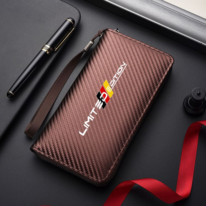 محفظة رجالية من ألياف الكربون بسحاب - إصدار محدود بتصميم مُقَشَّر، حامل بطاقات متعدد الوظائف ومنظم تذاكر مع سوار للمعصم - سعة كبيرة بأسلوب أنيق أسود للأعمال - هدية عيد الحب له، للحمل اليومي، إكسسوار عصري، تصميم متين