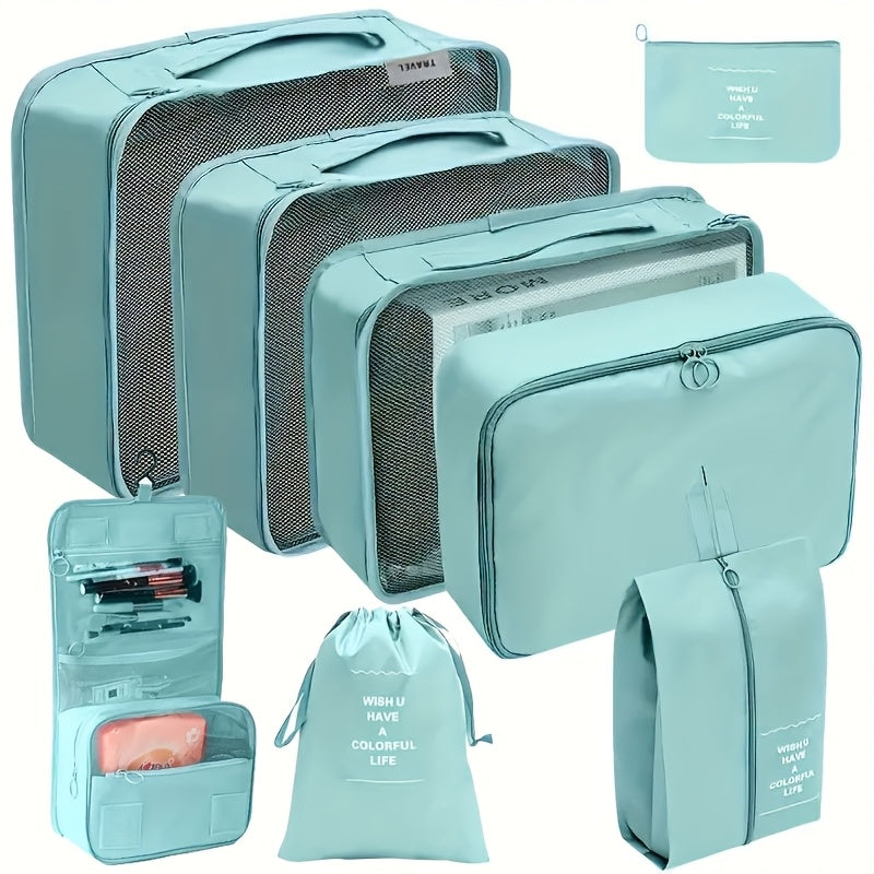 طقم منظم الأمتعة المكون من 8 قطع مع جيوب برباط وخطافات لحمل الملابس، الملابس الداخلية، البنطلونات، والأحذية والجوارب - أكياس تغليف السفر المحمولة