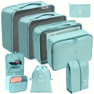 طقم منظم الأمتعة المكون من 8 قطع مع جيوب برباط وخطافات لحمل الملابس، الملابس الداخلية، البنطلونات، والأحذية والجوارب - أكياس تغليف السفر المحمولة