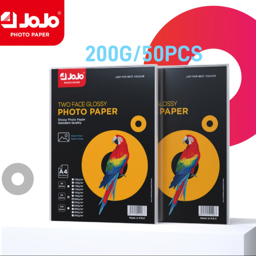 50 قطعة من ورق الصور عالية اللمعان جوجو، 200 جرام/متر مربع، حجم A4 (21.08x29.72 سم)، ثنائي الجانب، متوافق مع البطاقات الحبرية، ألوان نابضة، طباعة ناعمة للصور، البطاقات، الغطاء، الدليل، المجلات، الإعلانات