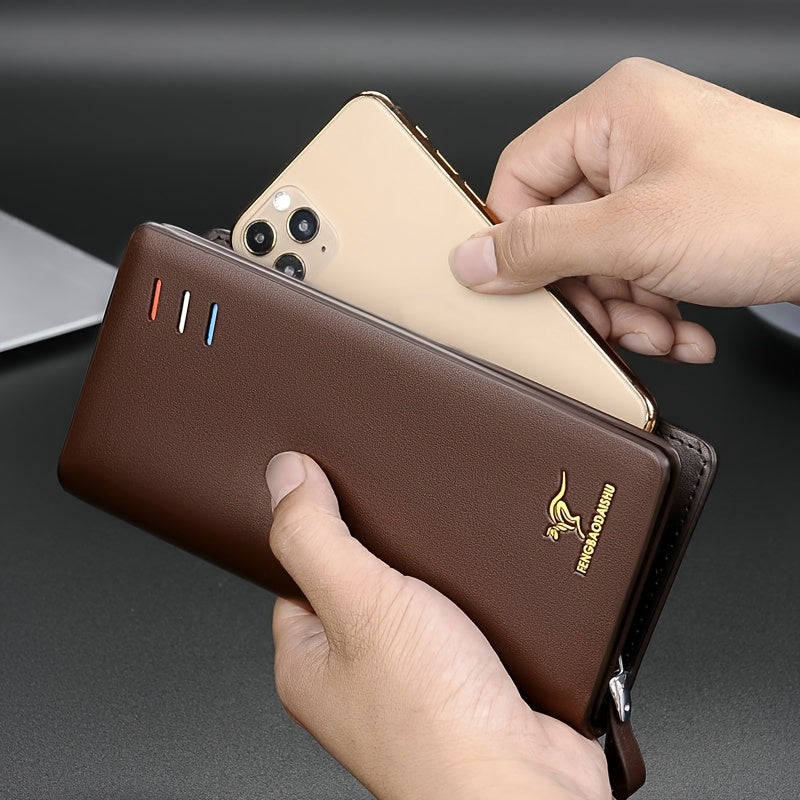 محفظة رجالية حقيقية للأعمال والتنقل طويلة محفظة الشباب العصرية متعددة البطاقات بسعة كبيرة متعددة الوظائف