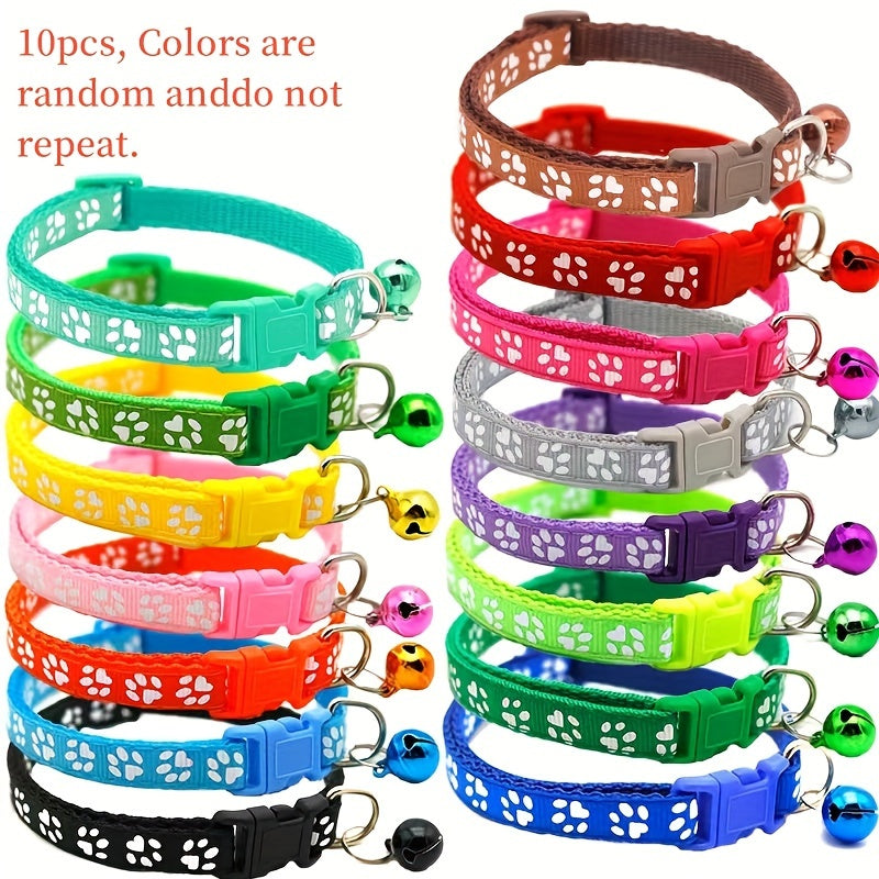 10 قطع طوق ملون للحيوانات الأليفة مع جرس، تصميم مخلب، مناسب للكلاب والقطط