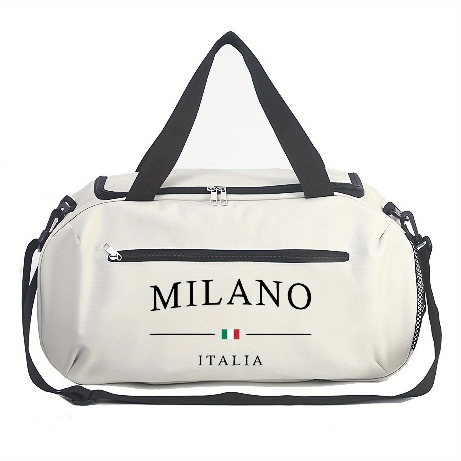 حقيبة دافل للرجال بطباعة ميلانو إيطاليا - حقيبة رياضية خفيفة من قماش أكسفورد مع مقابض مقواة، حزام كتف قابل للتعديل وتصميم قابل للغسل في الآلة لليوغا والسفر والتنقل والاستخدام اليومي، حقيبة جيم | أسلوب عملي