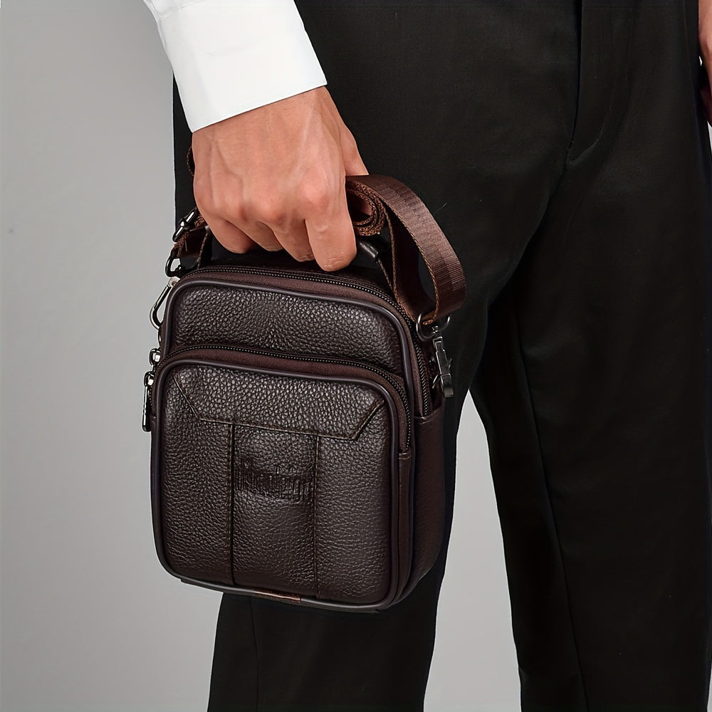 حقيبة كتف جلدية طبيعية صغيرة للرجال من ديابولار، حقيبة عمل رأسية متعددة الوظائف مع مقبض، مناسبة للحزام للاستخدام اليومي وفي العمل