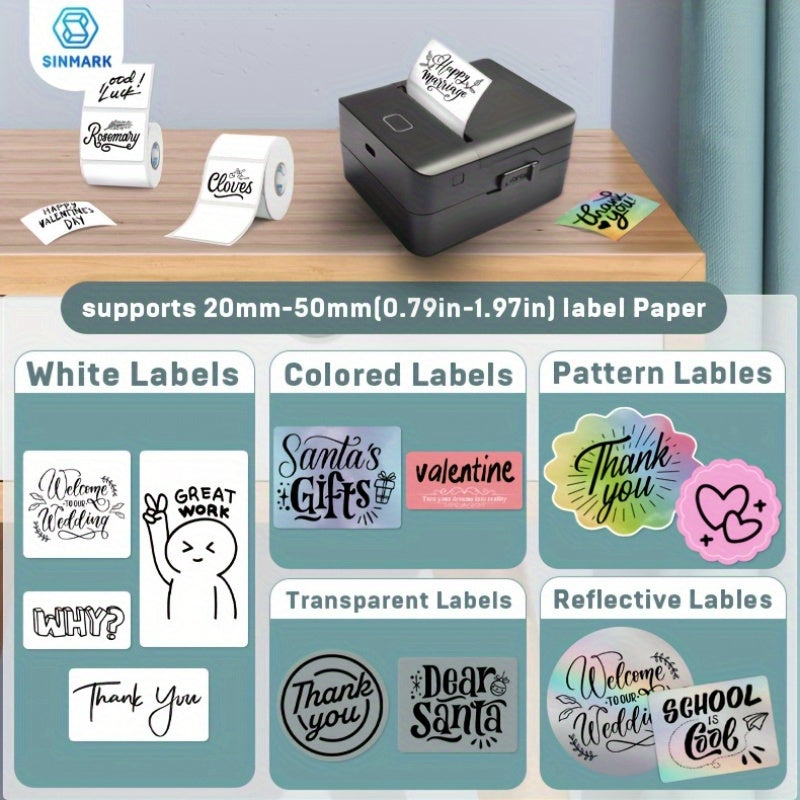 طابعة ملصقات محمولة KAYSION SK20، طابعة سطح المكتب الصغيرة، مناسبة للباركود، التجزئة، الهدايا، DIY العطلات، طابعة ملصقات صغيرة محمولة لصنع الملصقات الحرارية (ملصقات مجانية بحجم 40X30 مم، 230 ملصق)، يجب أن يكون في المدرسة