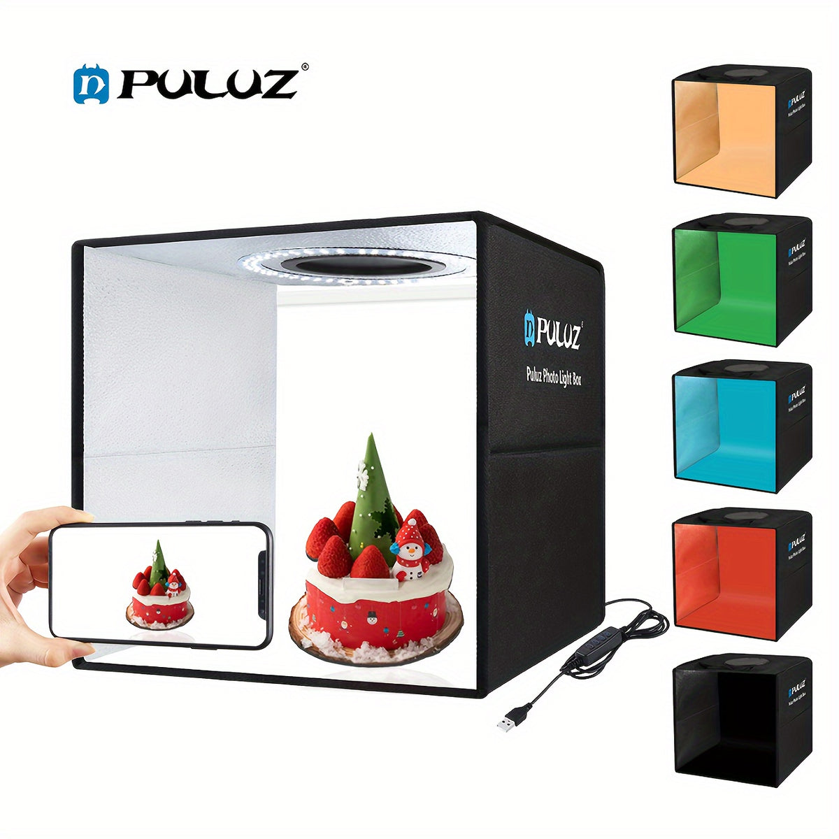 صندوق استوديو تصوير قابل للطي من PULUZ مقاس 12 بوصة مع ضوء LED قابل لتعديل السطوع (CRI 97)، لوح عاكس مزدوج الجانب وخلفيات ملونة بـ6 ألوان - خيمة التصوير المدمجة للمنتجات، الفلاجينغ، التصوير الداخلي - أسود، إكسسوارات الكاميرا، تصميم قابل للطي، بناء متين، ض