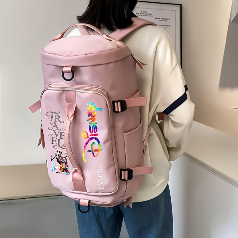 حقيبة ظهر ديزني كبيرة السعة مع قسم للأحذية - أحزمة كتف قابلة للتعديل، تصميم متين باللون الأزرق الفاتح والأسود للتخييم والسفر - حقيبة خارجية لكلا الجنسين بجيوب متعددة، إغلاق بسحاب، جيوب عملية، تخزين وظيفي، خياطة مقواة، مثالية للتخييم والجامعات