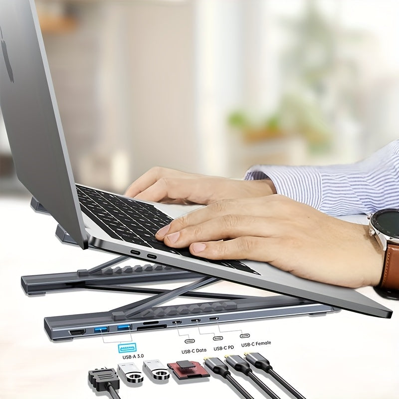 محطة إرساء لابتوب متعددة المنافذ 8 في 1، مع منفذ USB C، 2 منفذ USB 3.1، منفذ بطاقة SD وTF، شحن PD 100W، متوافق مع MacBook Pro Air Dell HP Surface