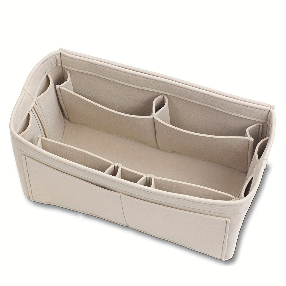 منظم السفر الأنيق من اللباد - حقيبة تخزين خفيفة للمكياج والأدوات الصحية، أسلوب كاجوال، غير قابلة للغسل، لون كريمي