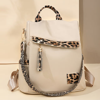 حقيبة ظهر كلاسيكية بطبعة فهد مع تفاصيل شرابة - سعة كبيرة، تصميم مضاد للسرقة، نايلون ناعم، مثالي للعمل، المدرسة، السفر والتسوق، حقيبة ظهر عادية| حقيبة ظهر عصرية| حقيبة ظهر ناعمة