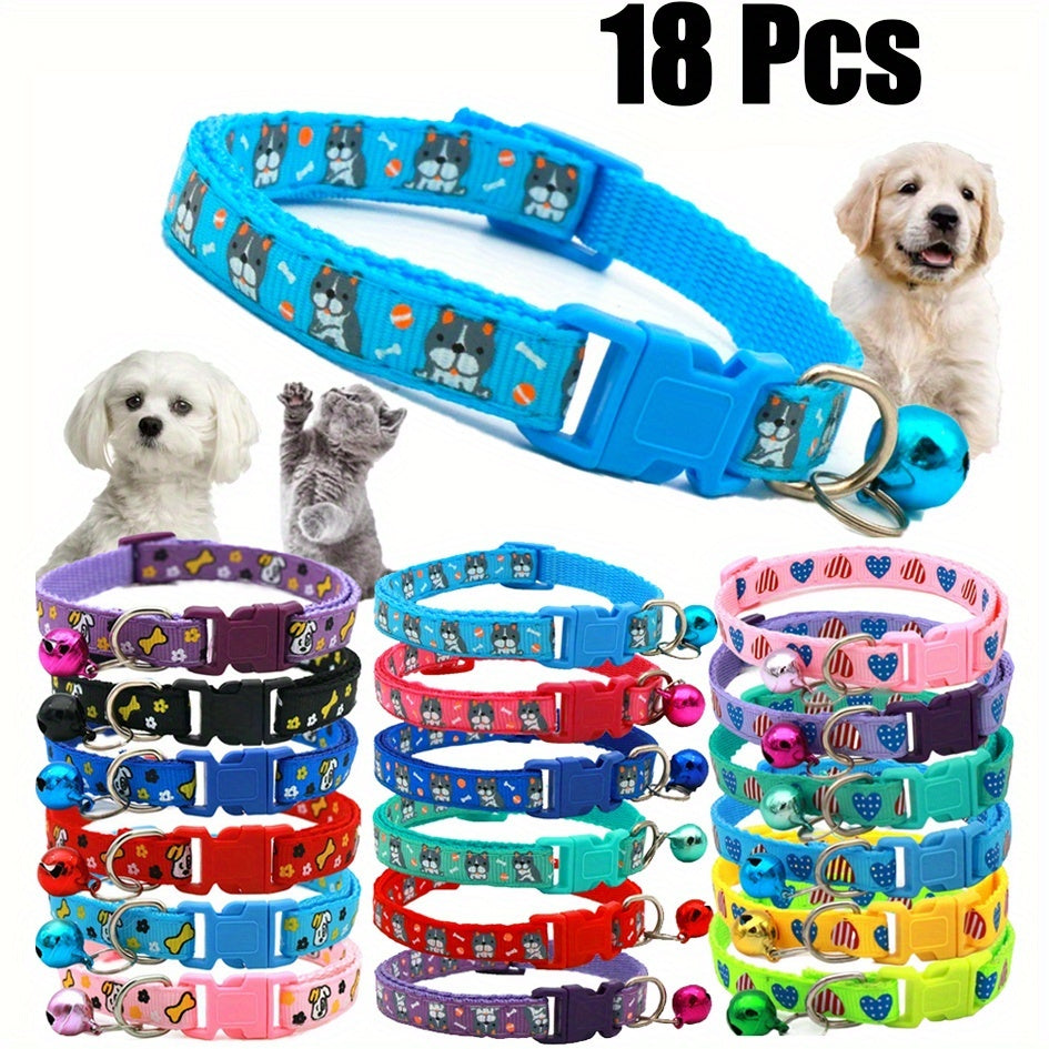 18 قطعة من أقنعة الكلاب والقطط الكرتونية اللطيفة - بوليستر، جرسات مضادة للسرقة، طباعة مخالب وتصميم على شكل قلب، أنماط ملونة لحيوانات صغيرة إلى متوسطة الحجم، إكسسوارات للحيوانات الأليفة | أقنعة حيوانات أليفة لطيفة | أقنعة حيوانات أليفة متينة، أقنعة القطط