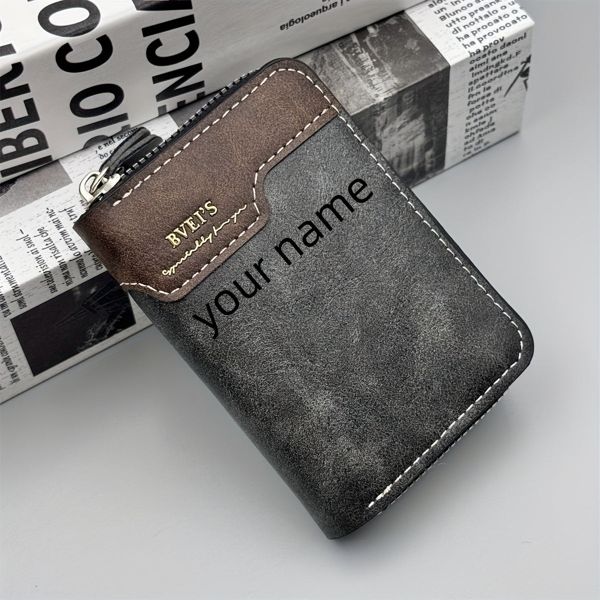 محفظة بطاقات مخصصة وشخصية، سعة كبيرة متعددة الجيوب، 9 فتحات للبطاقات و2 فتحات للعملات، محفظة بطاقات بسحاب، تطريز شخصي بأسلوب بسيط يبرز الأناقة والأناقة