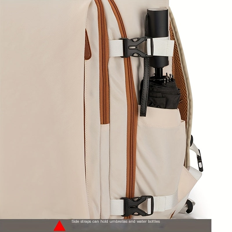 حقيبة ظهر بيج منفوشة مع أحزمة قابلة للتعديل - خفيفة الوزن، متينة، بسحاب، مثالية للسفر والمشي والاستخدام اليومي، حقيبة ظهر للسفر | حقيبة ظهر قابلة للتعديل | حقيبة ظهر بسحاب