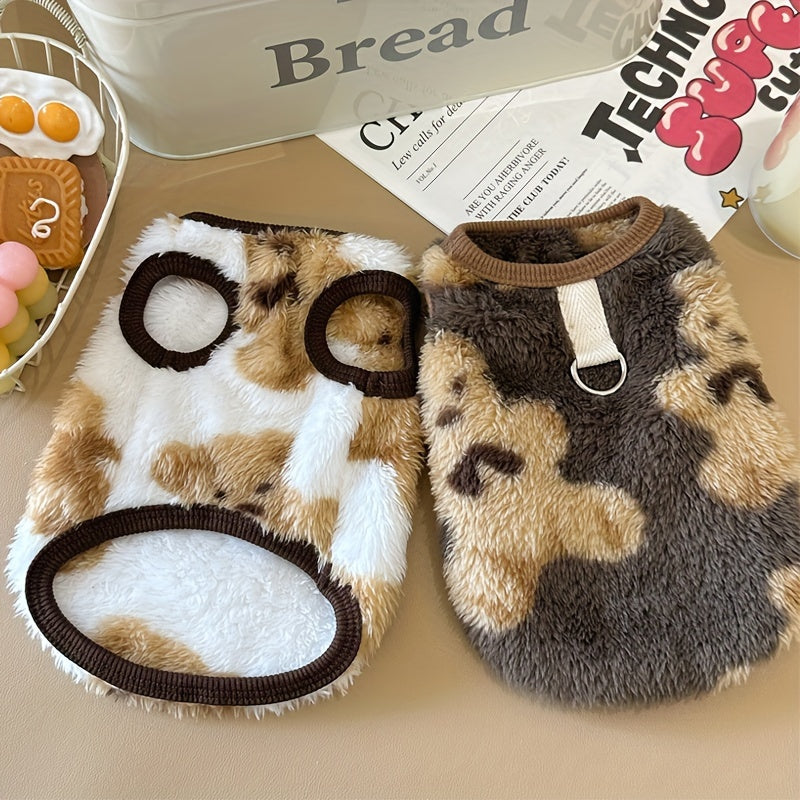 سترة كلب من الصوف الدافئ لفصل الشتاء، ملابس ناعمة للحيوانات الأليفة، تصميم خلفي جاهز للمقود، ملابس جرو مريحة بدون أكمام