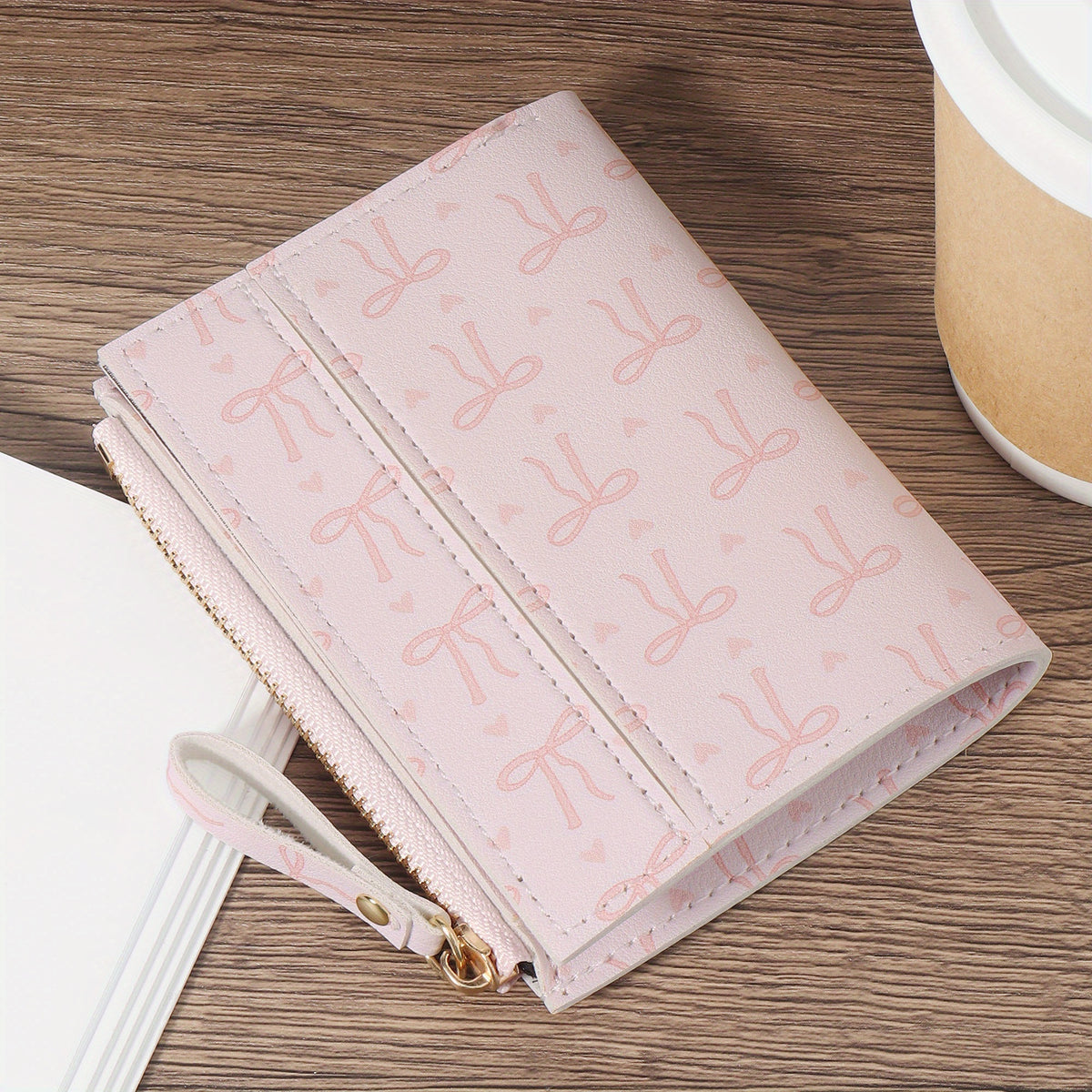 محفظة نسائية أنيقة صغيرة قابلة للطي بطباعة وألوان متباينة، جيب نقود نسائي