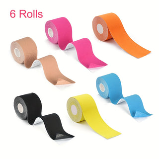 6 لفات شريط كينيسيولوجيا مرن للرياضة ذاتية اللصق - العرض: 5 سم/1.96 بوصة، الطول: 500 سم/196.85 بوصة