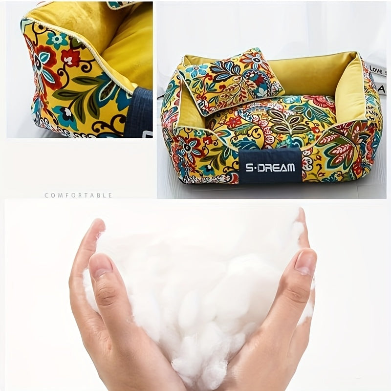 سرير للكلاب بتصميم ملكي قابل للغسل مع وسادة، وسادة مصنوعة من ألياف البوليستر للكلاب الصغيرة والمتوسطة والكبيرة، حصيرة للقطط، عش مقاوم للعض، مُجمع مسبقًا