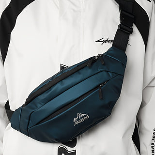 حقيبة خصر رجالية من تيمانشي - سعة كبيرة مع إغلاق بسحاب آمن، تصميم متين من البوليستر ومشبك حزام للسفر والتنزه الخارجي، حقيبة صدر أنيقة لحمل الهاتف واللابتوب (أسود)، ملحق تنزه، تصميم عصري