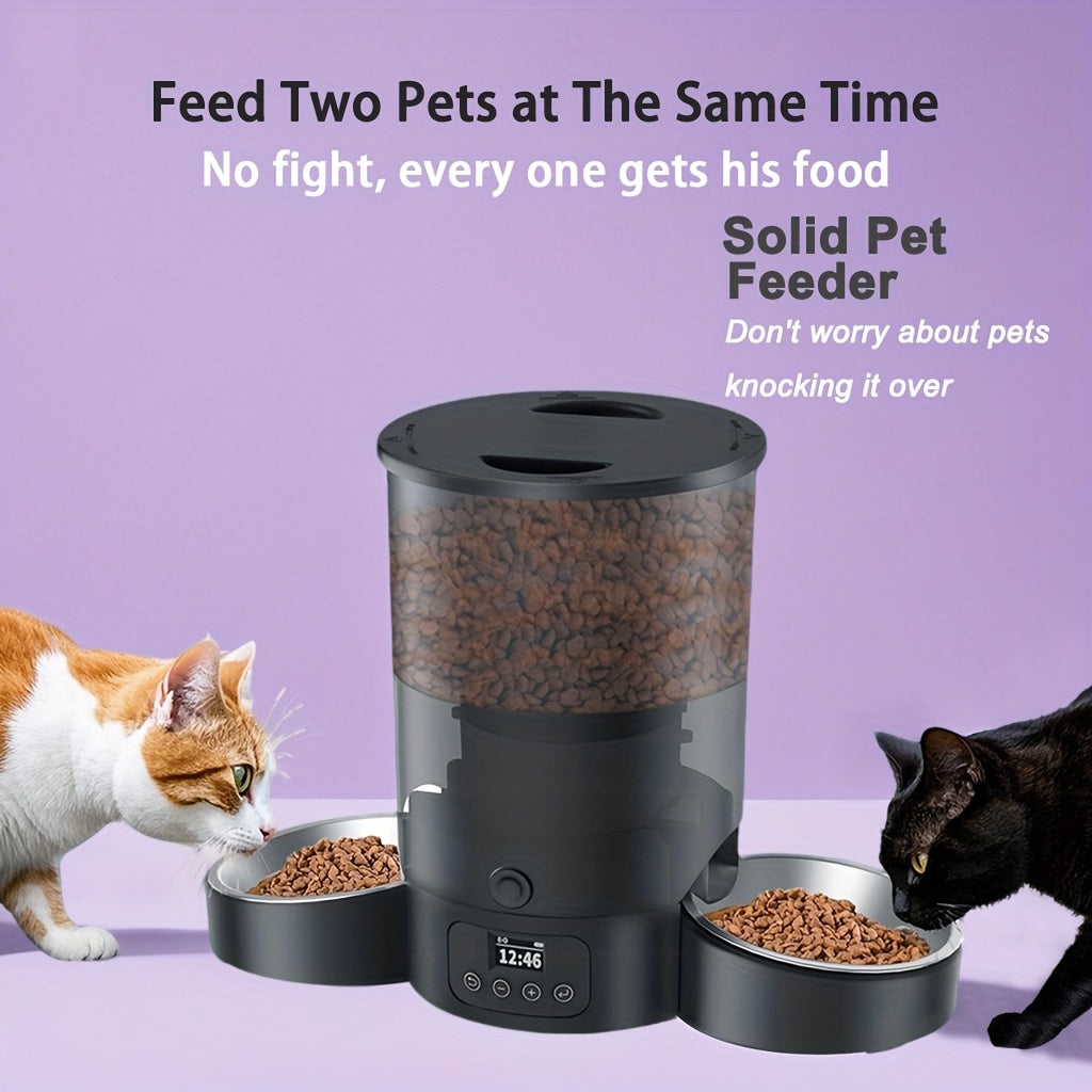 1 مغذي أوتوماتيكي للحيوانات الأليفة بسعة 3 أكواب، يتضمن 2 وعاءً من الفولاذ المقاوم للصدأ قابلين للإزالة لعدة حيوانات أو واحد فقط، بارتفاع تقريباً 27.99 سم وعرض 40.01 سم، يدعم وجبات يومية من 1 إلى 6 مع حصص من 1 إلى 12 لكل وجبة، ميزة مكالمة صوتية مدمجة في 1