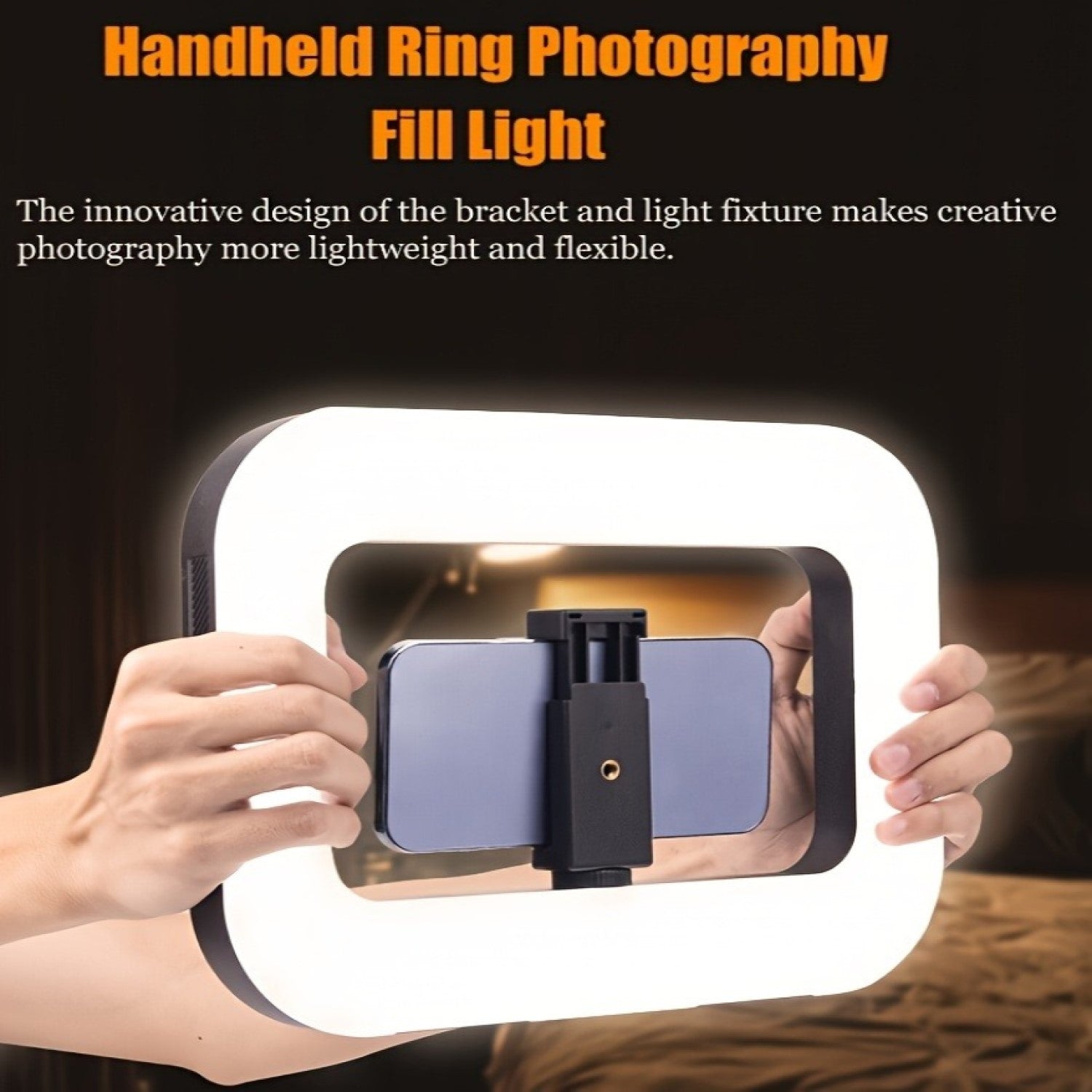 جهاز تثبيت فيديو للهاتف الذكي مع إضاءة، مثبت يدوي للجوال مع ضوء حلقي 2500-8500ك لإضاءة السيلفي لكاميرا الهاتف، كاميرا الحركة، الإعداد، صناعة الأفلام، الماكياج، الفلاش