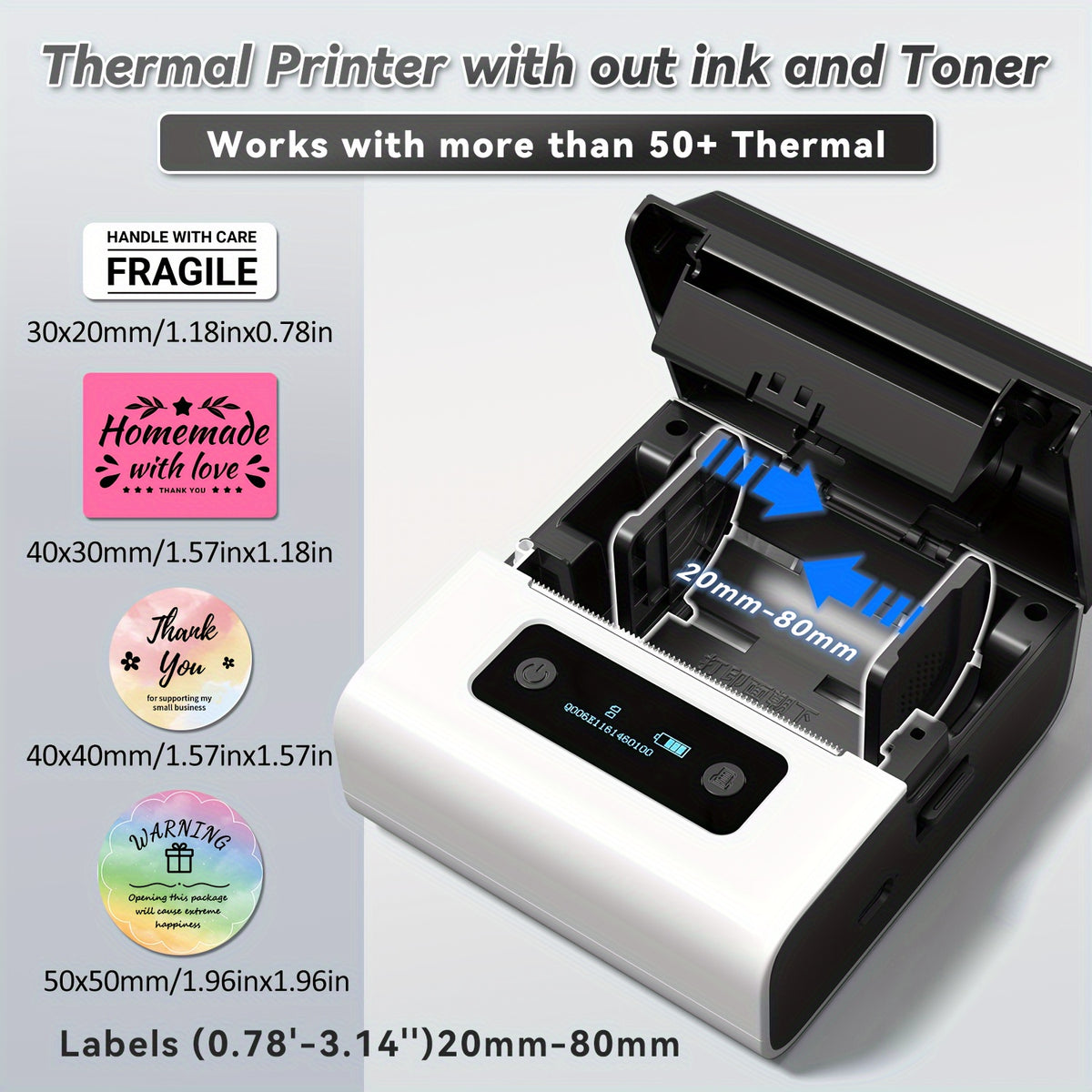 【تصميم مدمج】 Phomemo M221 صانع ملصقات حراري محمول وطابعة باركود - 7.62 سم صغير متوافق مع USB لنظامي iOS وAndroid، مثالي للشركات الصغيرة، الاستخدام المنزلي والمكتبي - أبيض، سهل الاستخدام مع أنواع متعددة من الملصقات