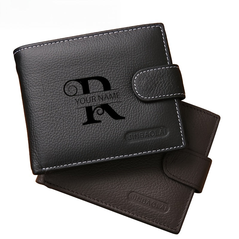 محفظة رجالية من الجلد الطبيعي المخصصة مع جيب للعملات المعدنية، 2 مقصورات للنقود، 6 فتحات للبطاقات الائتمانية، متوفرة باللونين الأسود والبني، تصميم بسيط، حقيبة نقود شخصية للأعمال الكاجوال، هدية مثالية لعيد الأب | هدية مثالية لعيد الحب