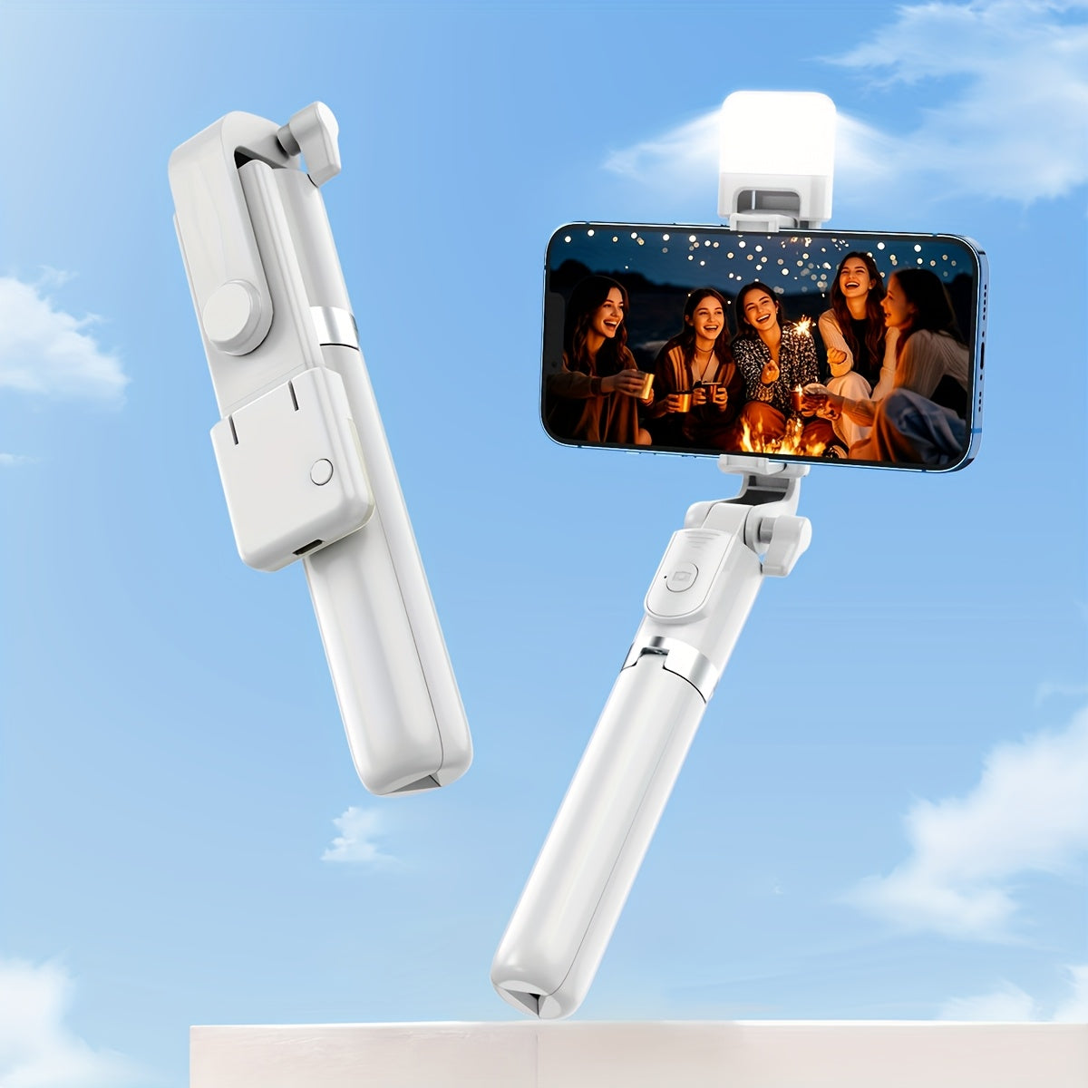 قضيب سيلفي محمول بيد واحدة مع ضوء تعبئة واتصال لاسلكي للتصوير، حامل ثلاثي القوائم، مناسب للتصوير، السفر، البث المباشر، أداة سيلفي ثابتة