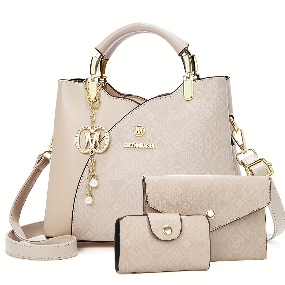 طقم نسائي عصري مكون من ثلاث قطع للأم والابنة - حقيبة نسائية عصرية ومتعددة الاستخدامات مطبوعة