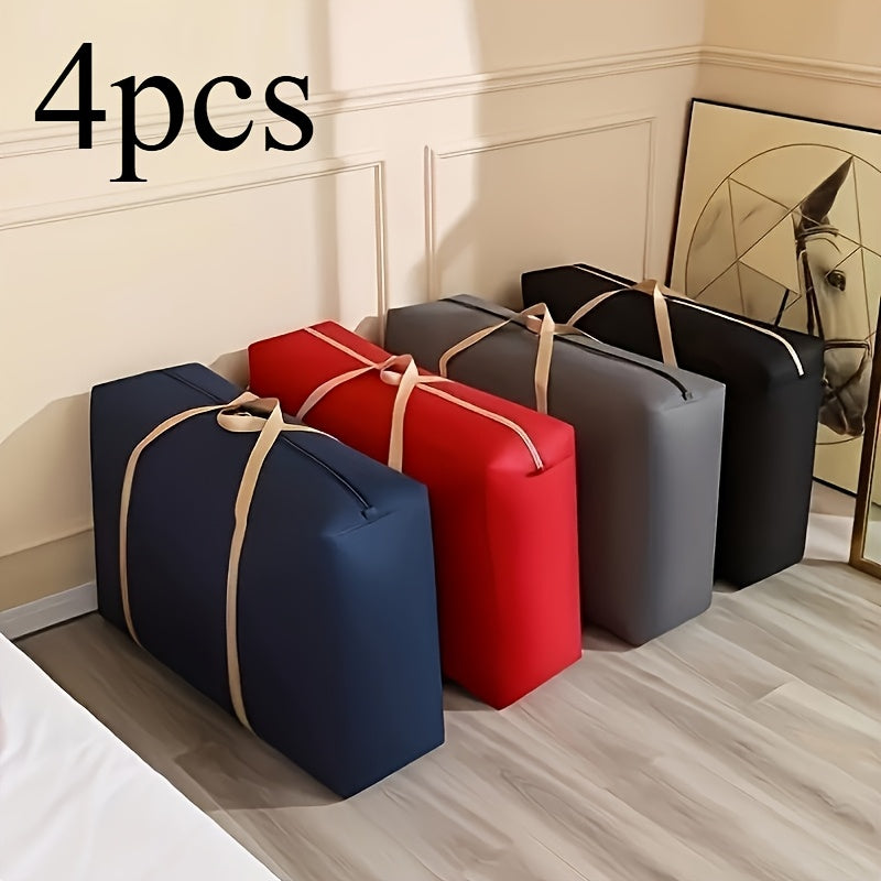 4 قطع أكياس نقل كبيرة متينة بسحاب ومقابض - أكياس تخزين من القماش غير المنسوج للمنظمات المنزلية والسفر والتنقل، مقاومة للغبار والرطوبة وتوفير المساحة (أحمر، رمادي، أزرق داكن)، تصميم عصري للأكياس المتينة، مقابض قوية لتخزين تحت السرير