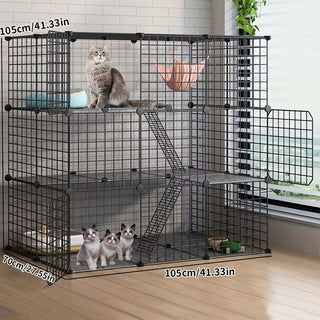مجموعة واحدة من قفص القط/فيلات القط مع مساحة كبيرة ومجانية، مأوى داخلي للقطط يمكن تجميعه بحرية، مناسب للقطط الصغيرة ويستخدم في المنزل