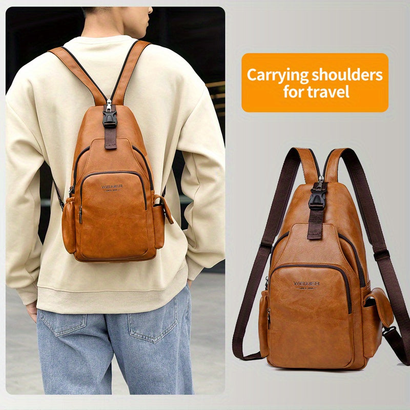 حقيبة كتف مزدوجة للرجال، حقيبة صدر يونيسكس بسعة كبيرة، حقيبة ظهر متينة للأنشطة الخارجية بتصميم عتيق، حقيبة ظهر عصرية وكاجوال