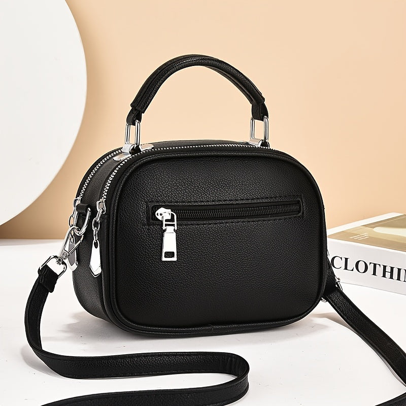 حقيبة نسائية كلاسيكية متعددة الاستخدامات بلون صلب مع أقسام متعددة، عملية للتخزين، مناسبة للارتداء على الكتف أو العصرية، حقيبة ظهر صغيرة للمغامرات، التنقل، الترفيه، والسفر. يمكن أن تحمل هاتفًا، مستحضرات تجميلًا، مفاتيحًا، و عملات معدنية، مما يجعلها هدية را